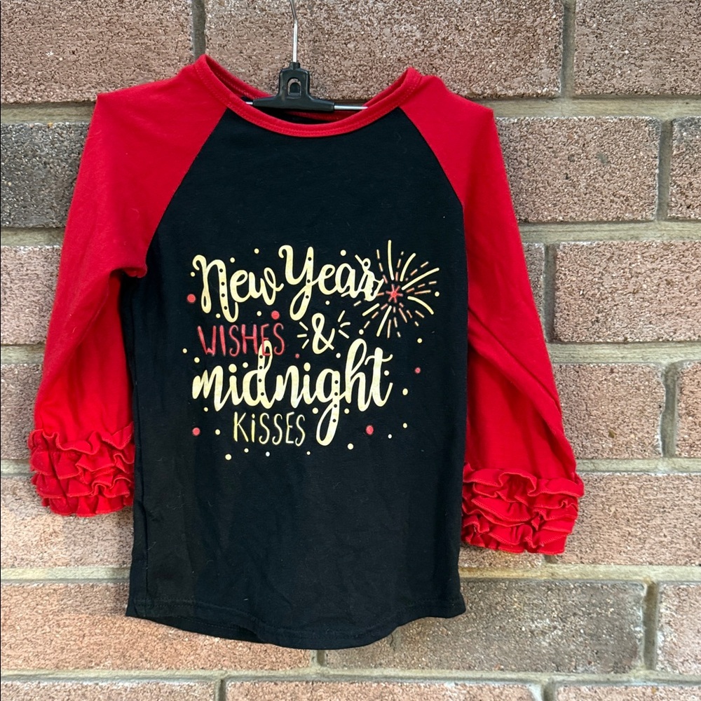 New Year's Eve Red and Black Raglan Kids Shirt Size 4T